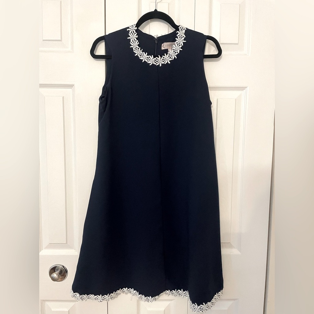 Nanette Lepore Navy Dress with White Lace Accents